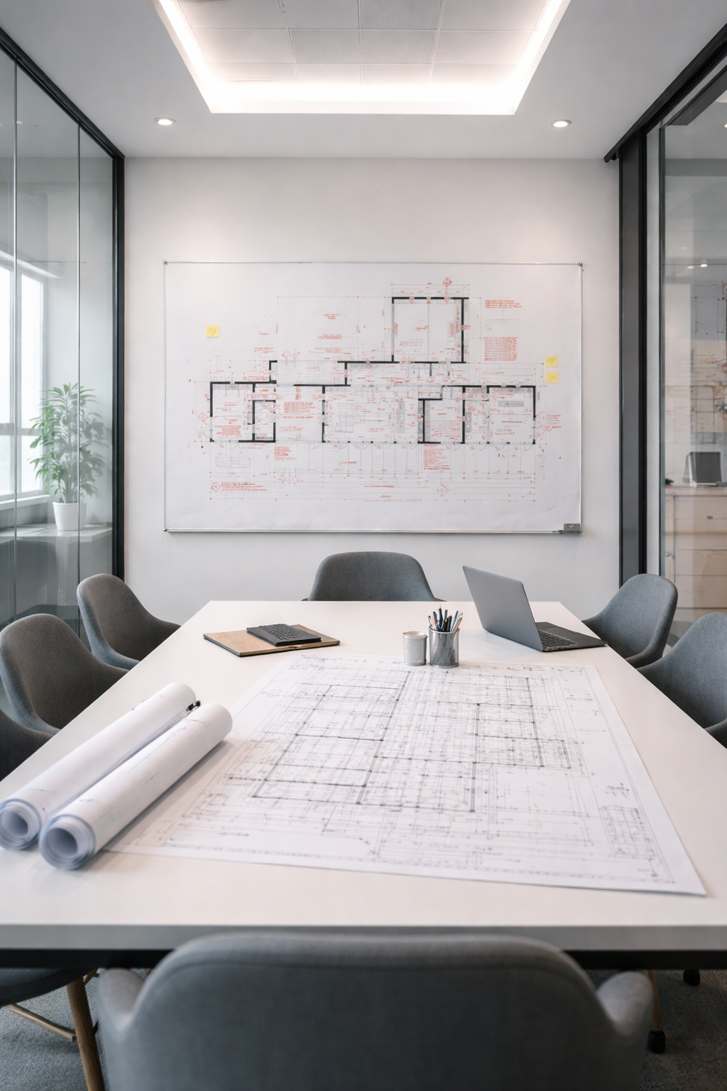 salle de réunion avec des plans